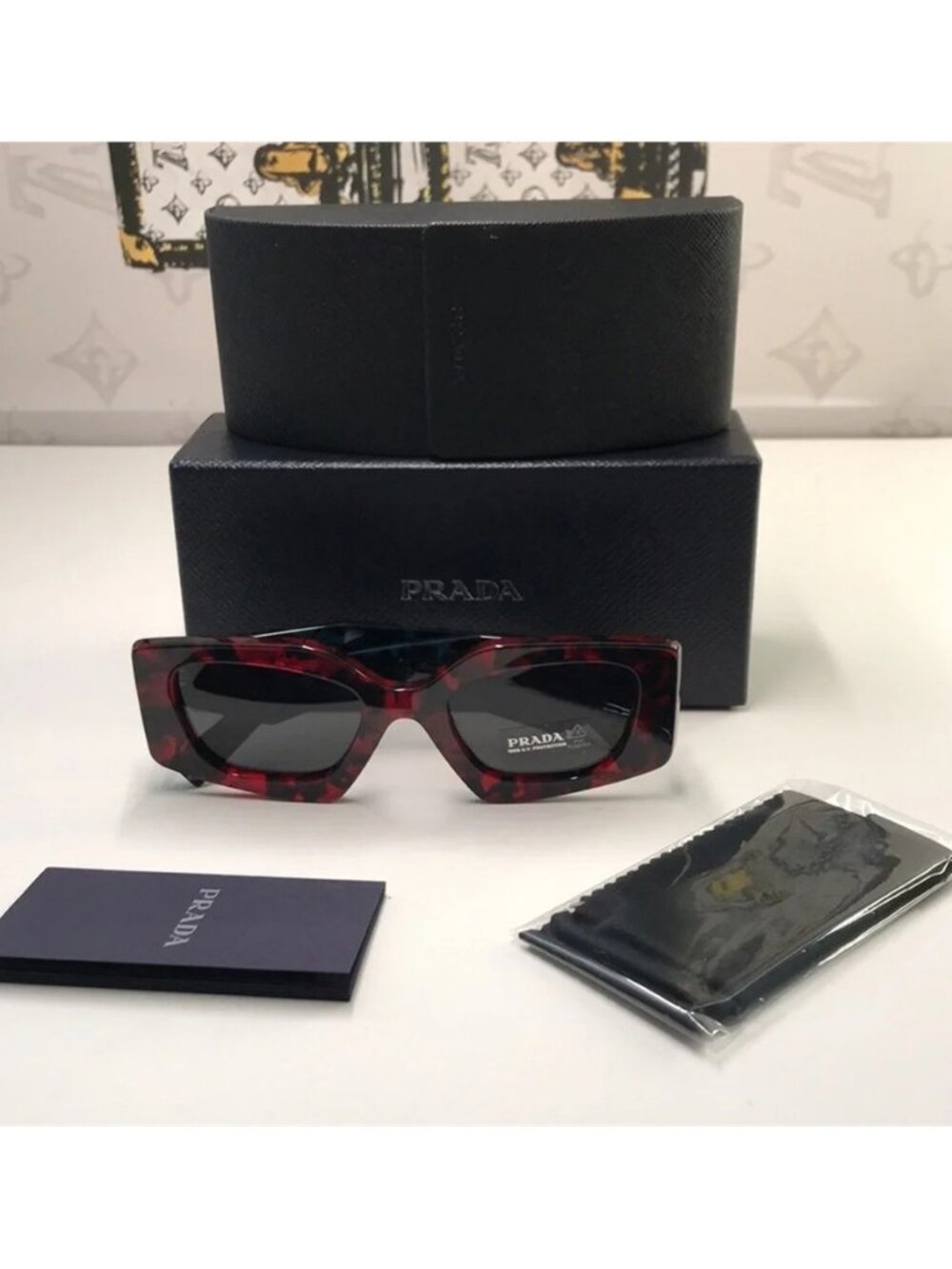 New Authentic Prada Red Tortoise Shell Sunglasses - Picture 3 of 16